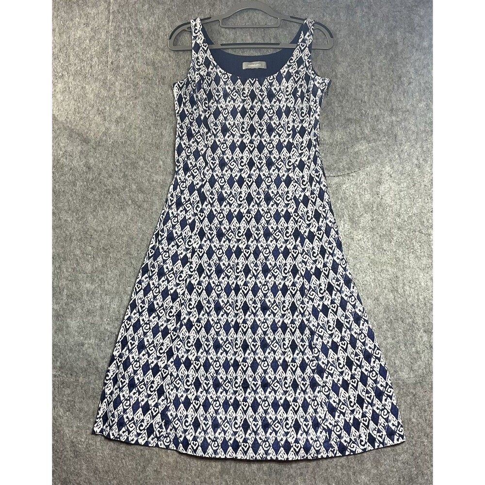 Liz Claiborne Dress Womens Small Blue Geometric Cotton Sundress Vacation Summer